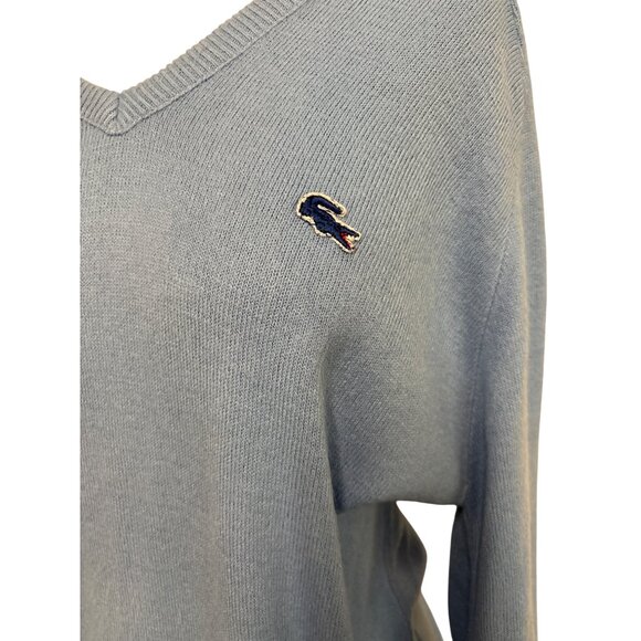 Vintage Izod Lacoste Blue V Neck Sweater Classic Knit Pullover - Picture 6 of 9